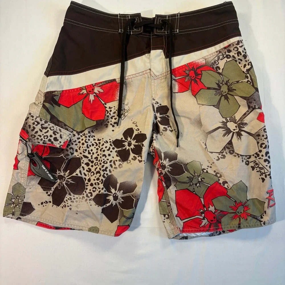 Rip Curl Mens Floral Leopard Skull Board Shorts Size 30 Red Black CBOUXQ
